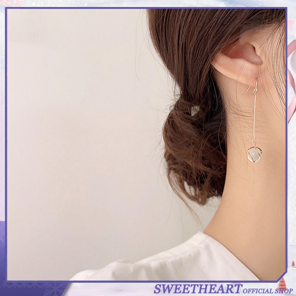 Đôi Bông Tai Dáng Dài Phối Đá Mắt Mèo Hợp Thời Trang Cho Nữ