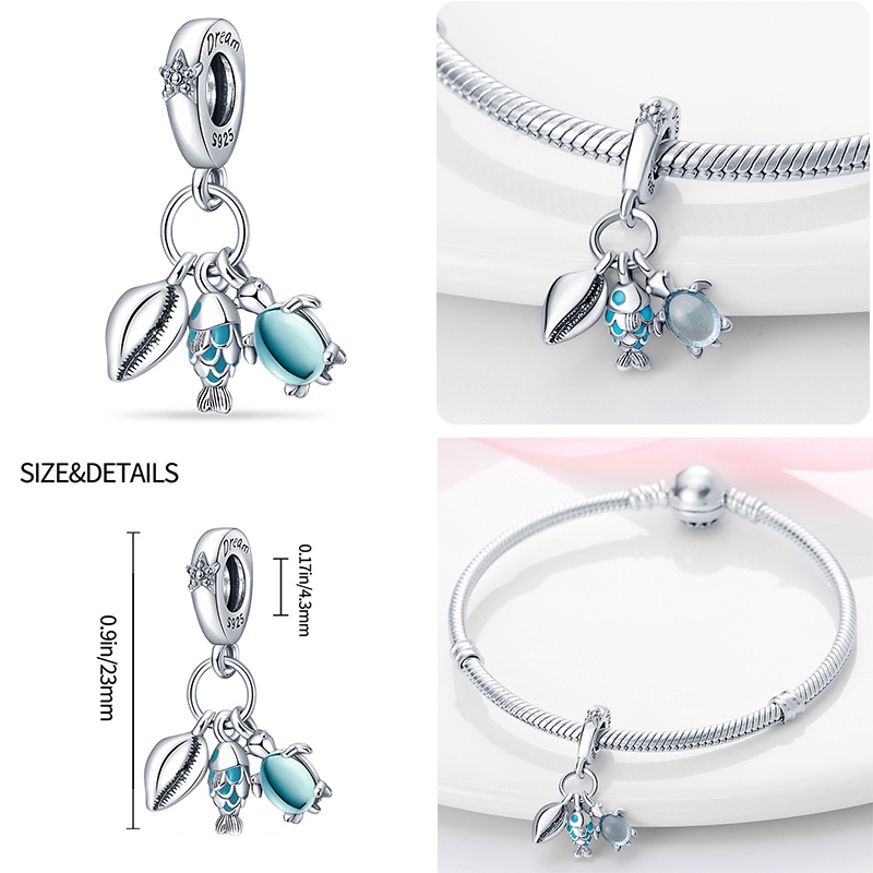 PANDORA Hạt Charm Hình Rùa Biển 100% Bạc 925 Dùng Làm Trang Sức