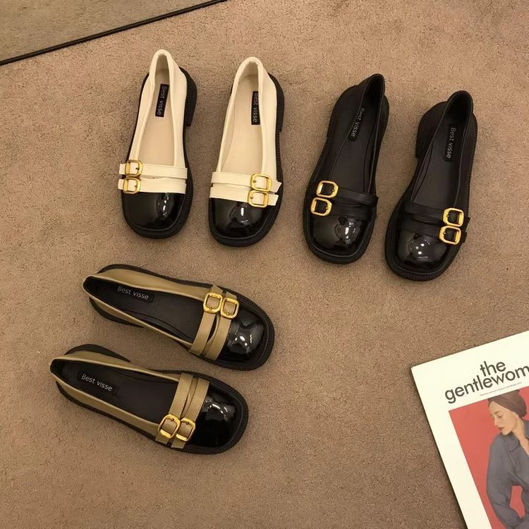 Giày Da Đế Bằng Phong Cách retro Thời Trang Cho Nữ