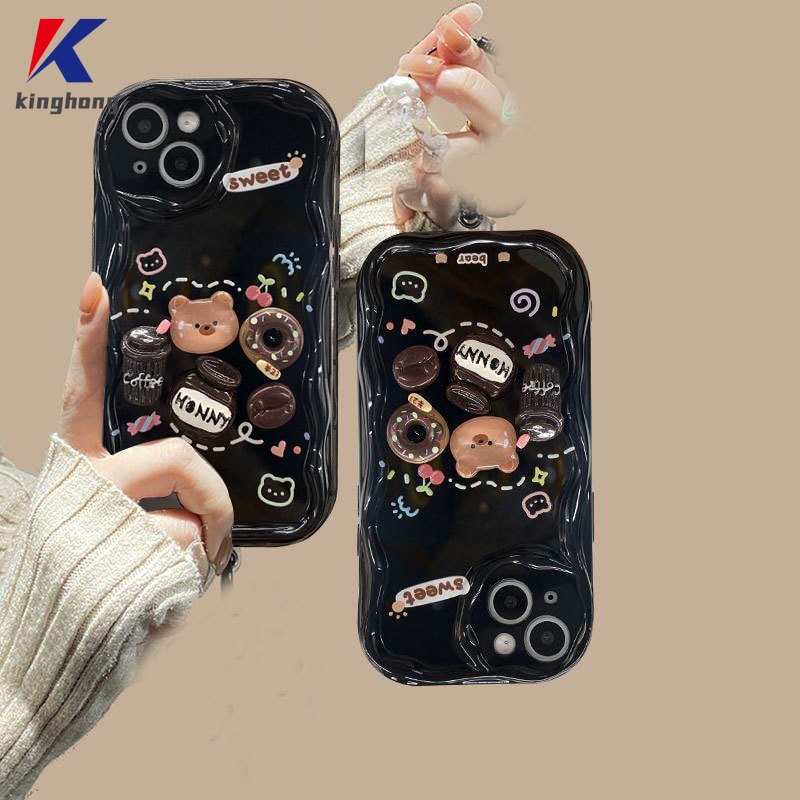 Ốp Điện Thoại Hình Gấu / Bánh donut 3d Kèm Chuông / Vòng Tay Cho IPhone 12 11 13 14 PRO MAX 6 7 6S 8 14 Plus X XR XS MAX 11 12 13 Se 2020 6SPlus 7Plus 6Plus 8Plus 14Plus XSMAX