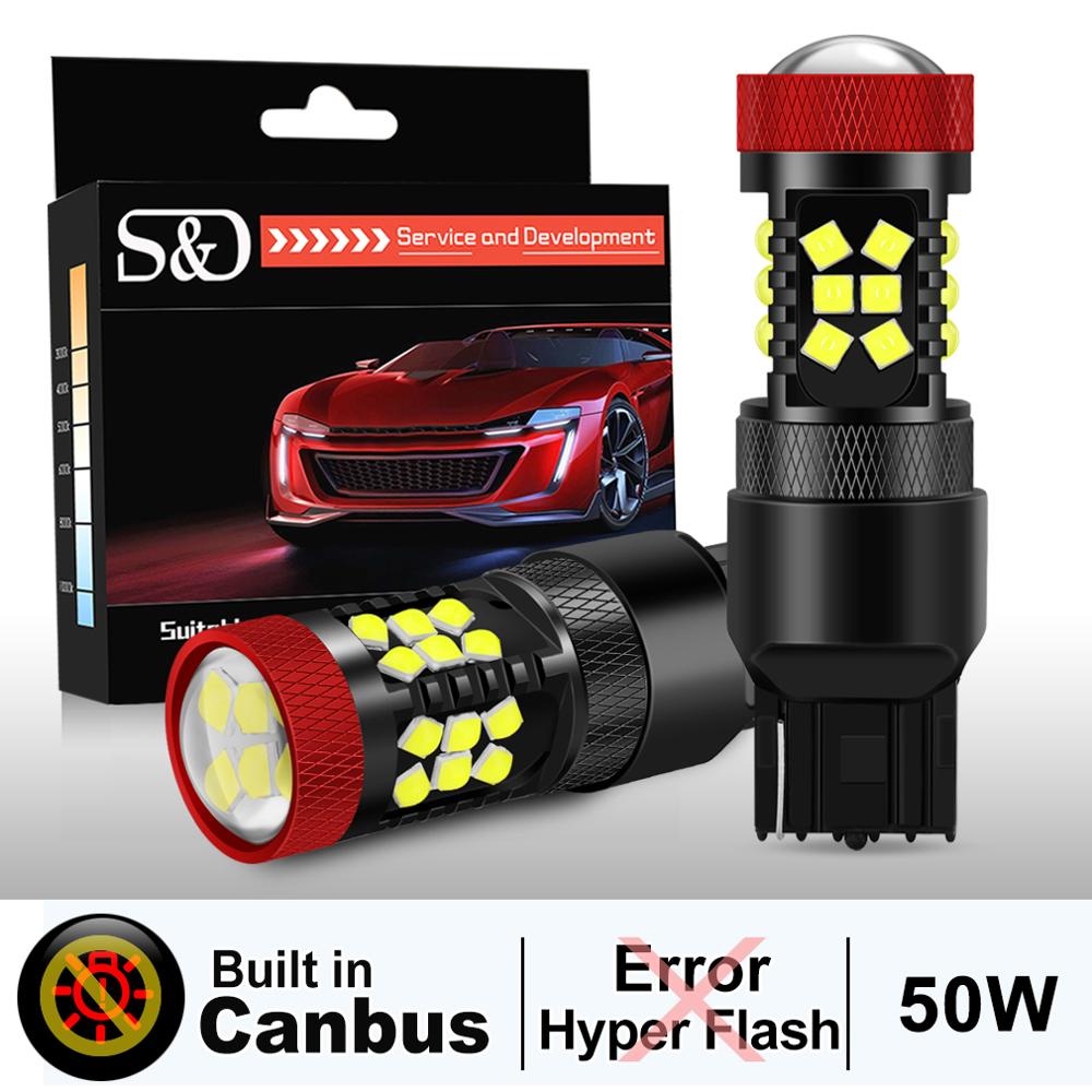 Set 2 Đèn led t20 7443 7440 w21 / 5w w21w p21 / 7w Ánh Sáng Vàng Dành Cho Ô Tô