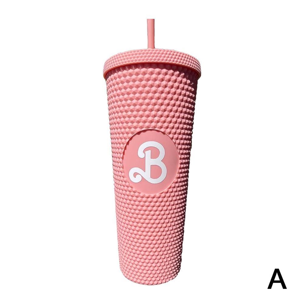 Bình Nước Màu Hồng Có Ống Hút Di Động Phong Cách Búp Bê Barbie Mới
