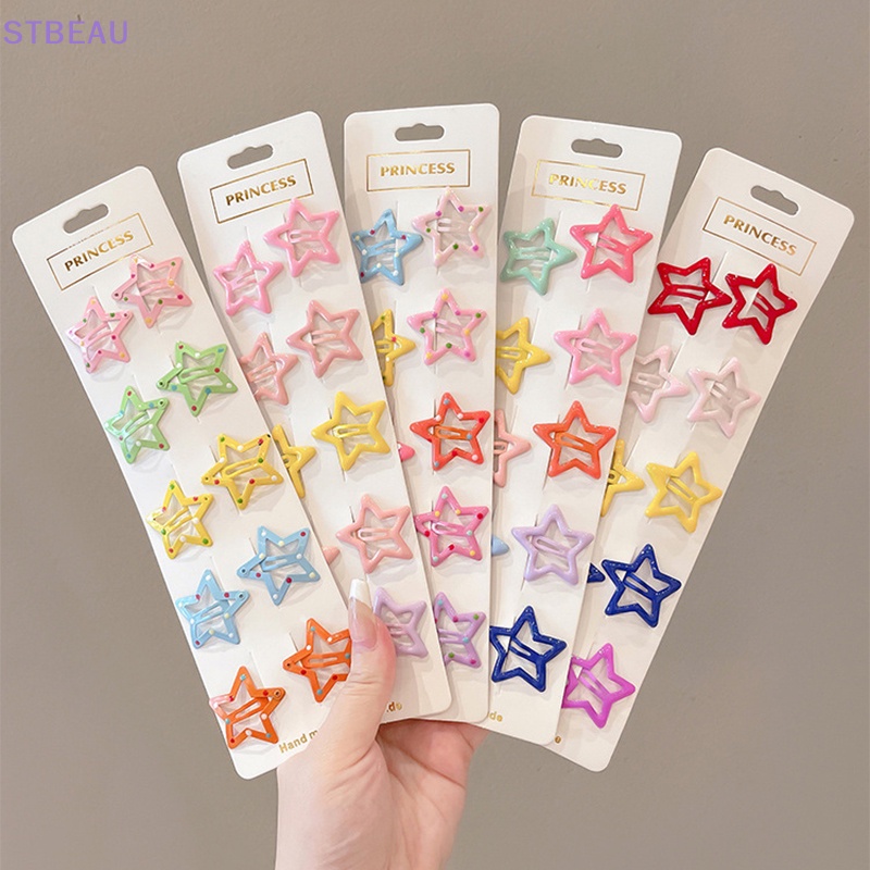 Set 10 Kẹp Tóc Hình Ngôi Sao / Giọt Nước Nhiều Màu Dễ Thương Cho Bé Gái