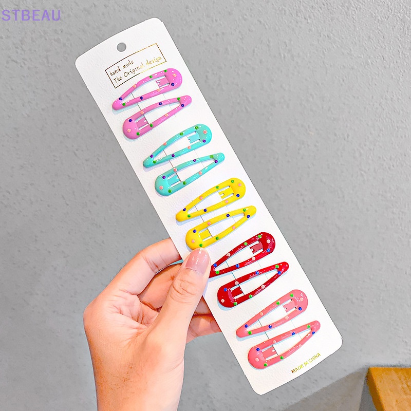Set 10 Kẹp Tóc Hình Ngôi Sao / Giọt Nước Nhiều Màu Dễ Thương Cho Bé Gái