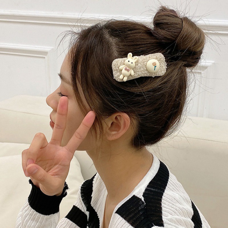 Kẹp Tóc Bên / Kẹp Tóc Hoạt Hình Hàn Quốc / Kẹp Tóc Mái bb Hình Gấu Bông Dễ Thương Cho Bé Gái Mùa Thu Đông
