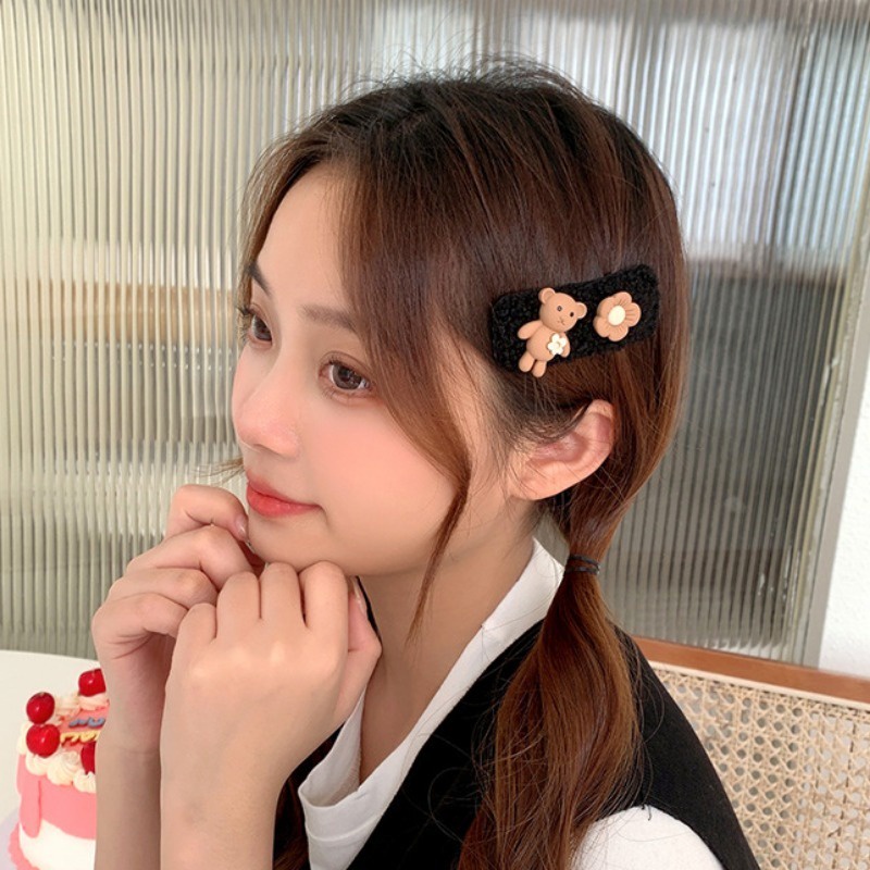 Kẹp Tóc Bên / Kẹp Tóc Hoạt Hình Hàn Quốc / Kẹp Tóc Mái bb Hình Gấu Bông Dễ Thương Cho Bé Gái Mùa Thu Đông