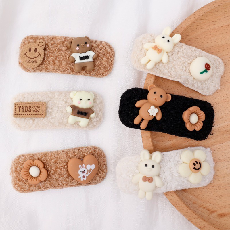 Kẹp Tóc Bên / Kẹp Tóc Hoạt Hình Hàn Quốc / Kẹp Tóc Mái bb Hình Gấu Bông Dễ Thương Cho Bé Gái Mùa Thu Đông