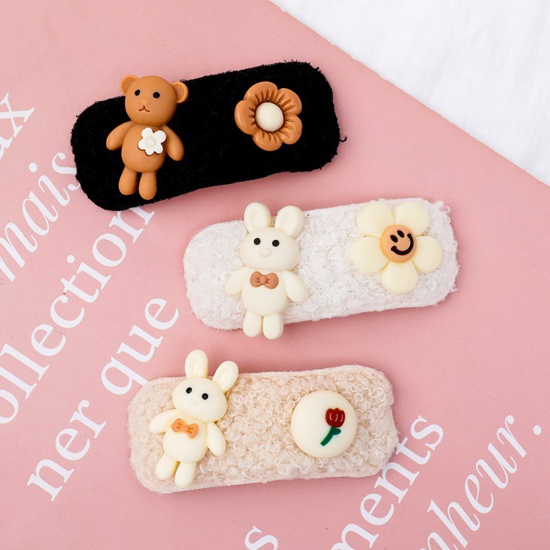 Kẹp Tóc Bên / Kẹp Tóc Hoạt Hình Hàn Quốc / Kẹp Tóc Mái bb Hình Gấu Bông Dễ Thương Cho Bé Gái Mùa Thu Đông