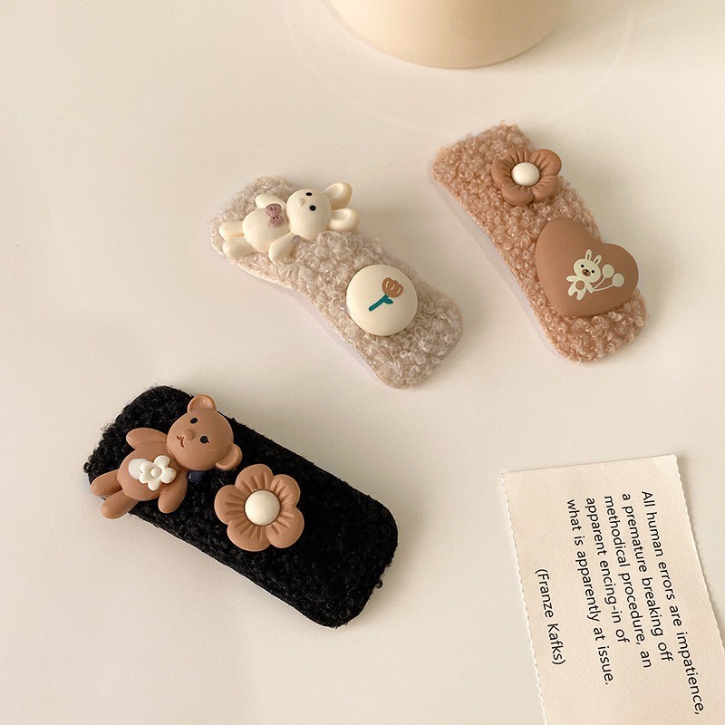 Kẹp Tóc Bên / Kẹp Tóc Hoạt Hình Hàn Quốc / Kẹp Tóc Mái bb Hình Gấu Bông Dễ Thương Cho Bé Gái Mùa Thu Đông