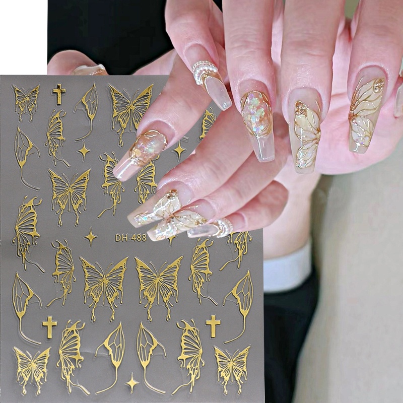 Bộ 6 Tấm Hình Dán Trang Trí Móng Tay Họa Tiết Bươm Bướm Đẹp Mắt