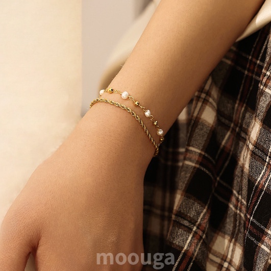 Mocouga / Vòng Tay Chuỗi Hạt Ngọc Trai Tự Nhiên Phong Cách Âu Mỹ Đơn Giản Cho Nữ