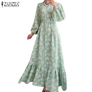 Zanzea Đầm Maxi Tay Dài Cổ Tròn In Hoa Thời Trang Cho Phụ Nữ Hồi Giáo