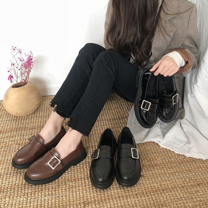 CHZK Giày Da Đế Mềm Phong Cách Hàn Quốc Cho Nữ