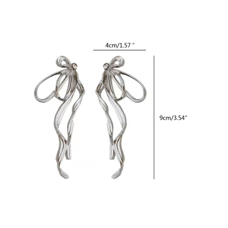 Khuyên Tai Dáng Dài Đính Nơ Lớn Thời Trang Dự Tiệc Cho Bạn Gái