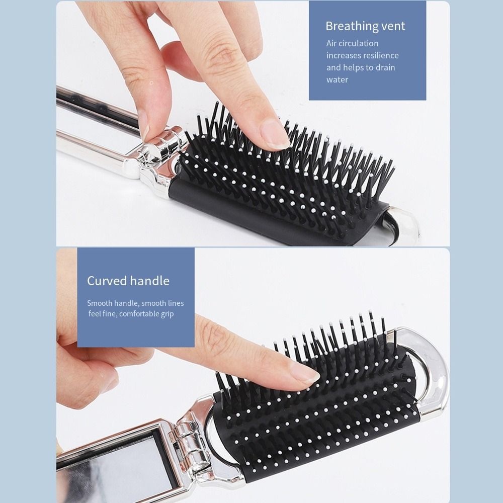 Dyruidoj Lược Chải Tóc Mát Xa Da Đầu mini Hai Công Dụng Có Thể Gập Lại Hình Tròn Màu Bạc Cho Nữ