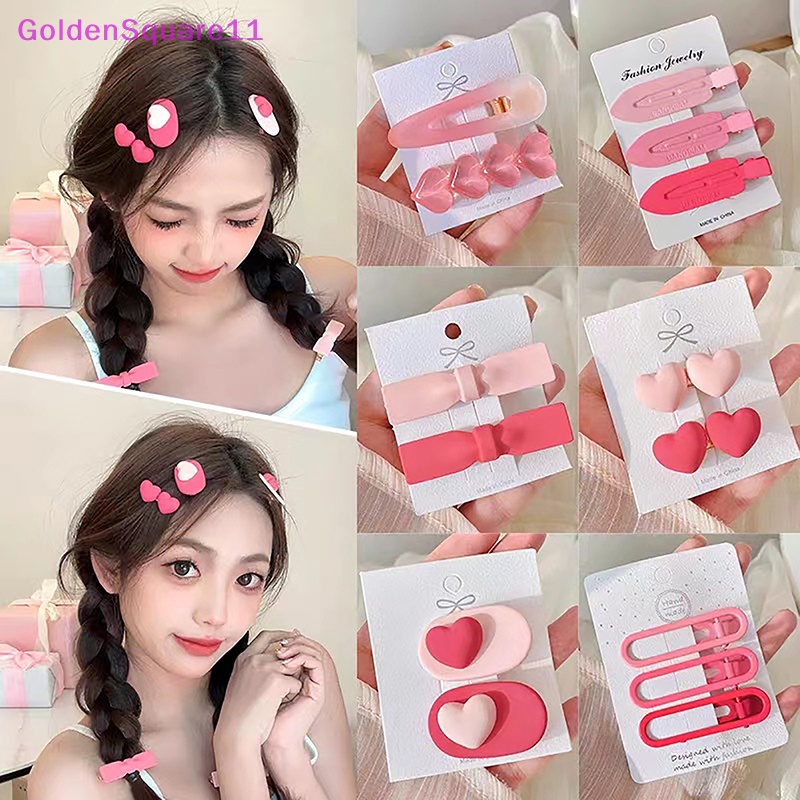 Set 2 / 3 Kẹp Tóc Hình Nơ / Hoa / Trái Tim Màu Hồng Xinh Xắn Cho Bé vn