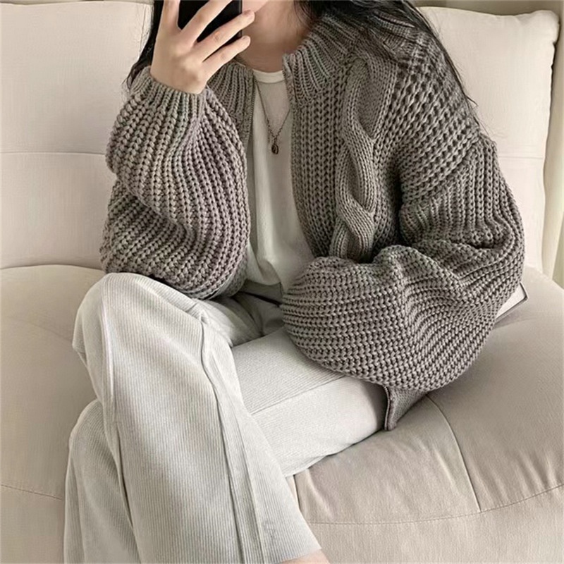 Áo Khoác Len cardigan Dáng Rộng Có Khóa Kéo Phong Cách Hàn Quốc Thời Trang Thu Đông Hàng Mới  HZFWC8034