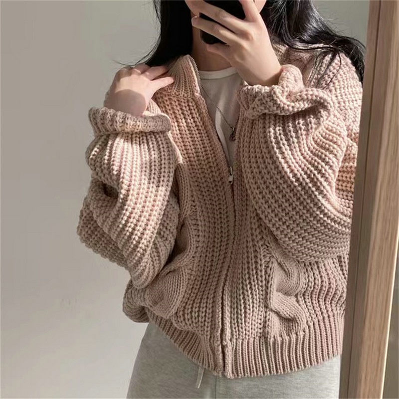 Áo Khoác Len cardigan Dáng Rộng Có Khóa Kéo Phong Cách Hàn Quốc Thời Trang Thu Đông Hàng Mới  HZFWC8034