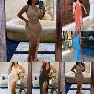 【Big Discounts】Women Crochet Hollow Long Dress Sexy Plunge Backless Bandage Sleeveless Split#BBHOOD