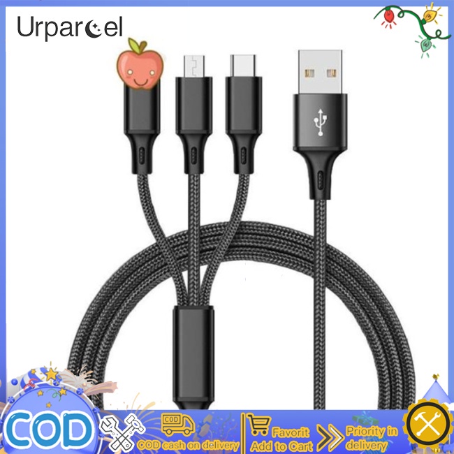 Cáp Sạc Nhanh 2a Lõi Đồng 3 Trong 1 Chống Trầy Xước Cho Điện Thoại