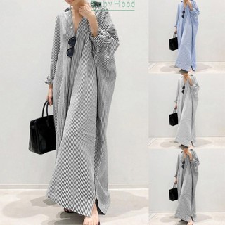 Womens Cotton Linen Shirt Dress Maxi Kaftan Casual Baggy Loose Long Tops Tunic#BBHOOD