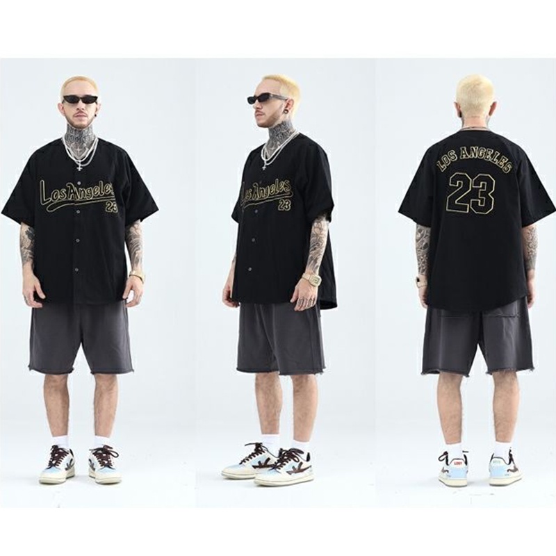 Hot sale✨Áo Thun Bóng Chày Tay Ngắn In Số 23 Phong Cách hip hop Mỹ Cho Nam