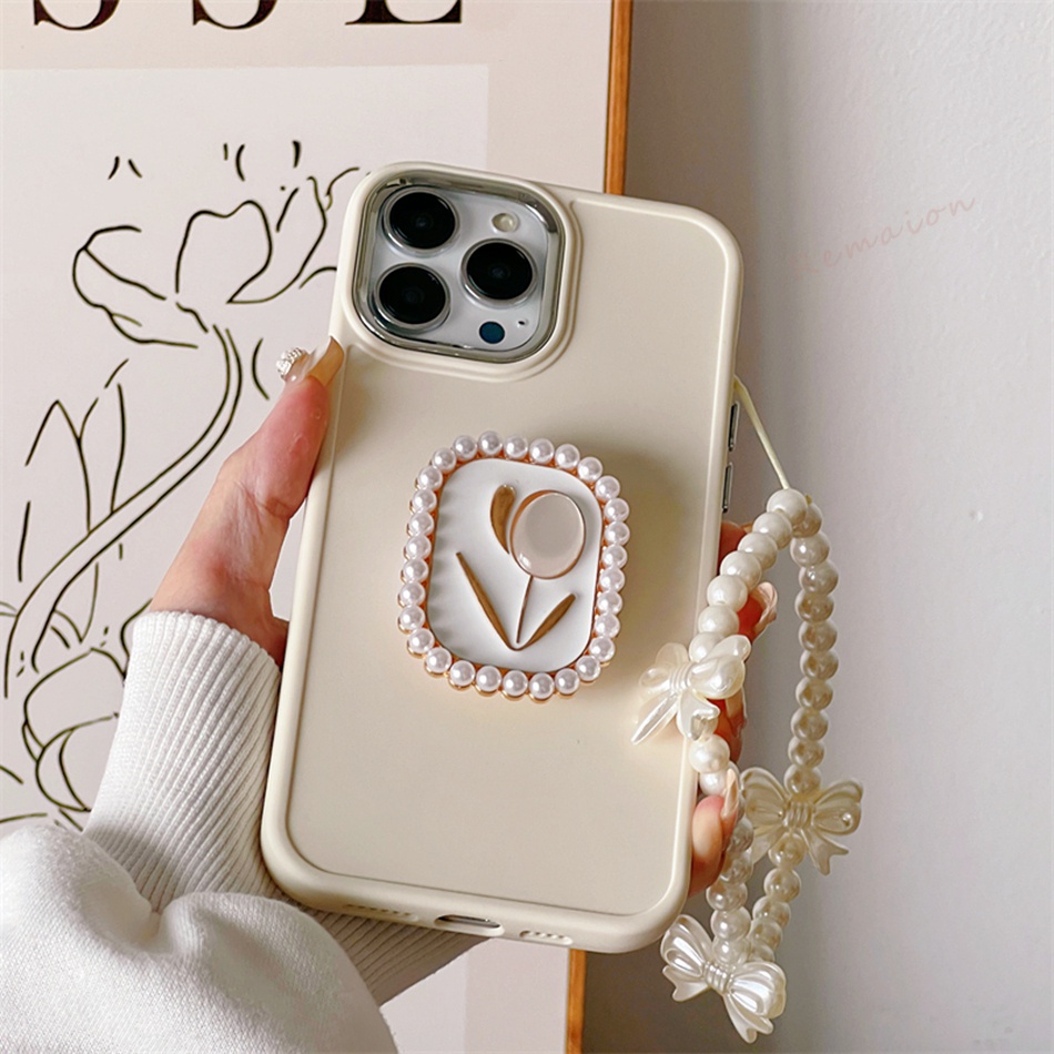 Vỏ điện thoại chuỗi ngọc trai cho iphone 11 12 13 14 pro max 7 8 plus 11pro x xr xs max se 2020 2022 ốp lưng silicon mờ dễ thương 3d bling bling heart stand protector ốp lưng chống sốc