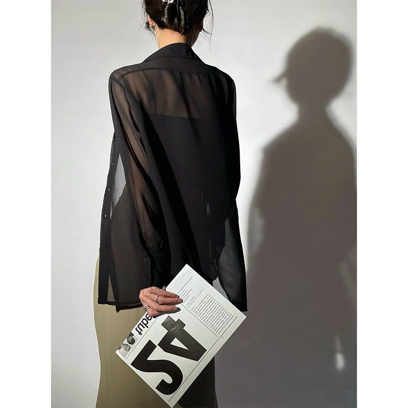 Áo Khoác Sơ Mi Voan Mỏng Xuyên Thấu Dài Tay Thời Trang Mùa Hè Dành Cho Nữ