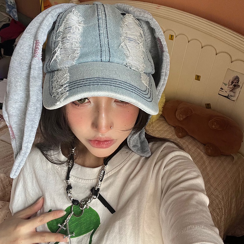 Dễ Thương Mũ Cao Bồi Đính Tai Thỏ Dài Giải Tỏa Căng Thẳng Phong Cách Cao Bồi