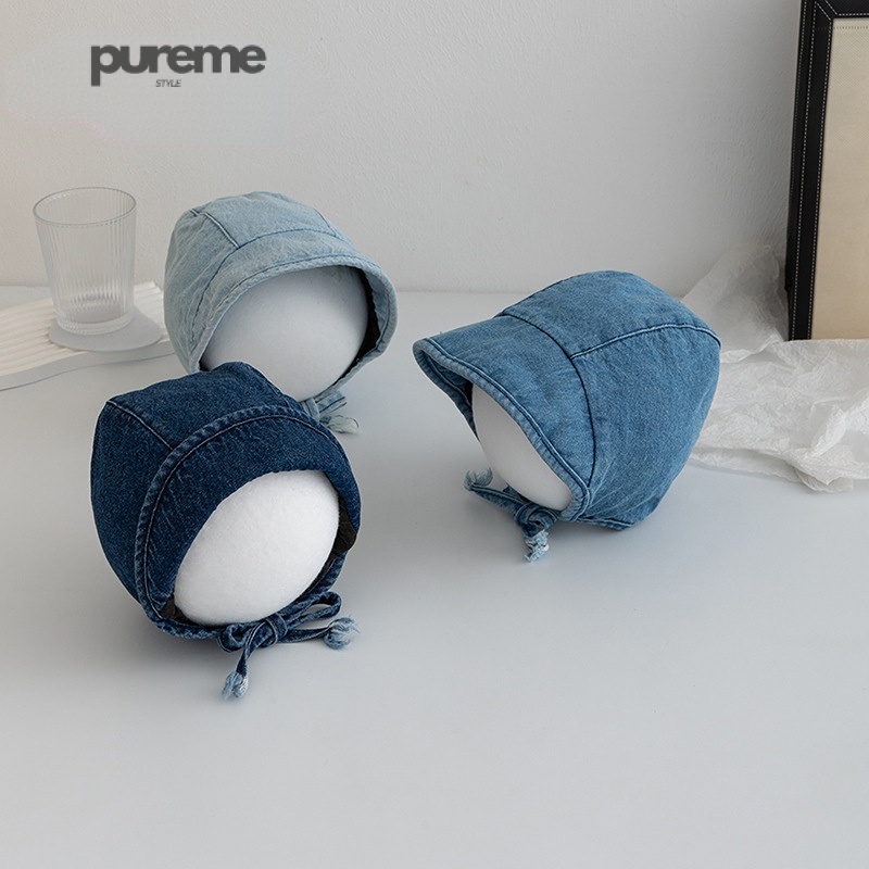 Mũ Denim Vành Rộng Cột Dây Chống Nắng Phong Cách Hàn Quốc Cho Bé