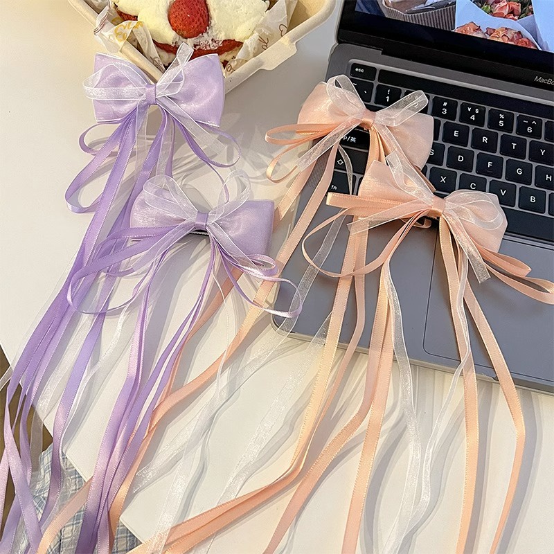 Set 1 / 2 Kẹp Tóc Nơ Tua Rua Thời Trang Cho Bé Gái