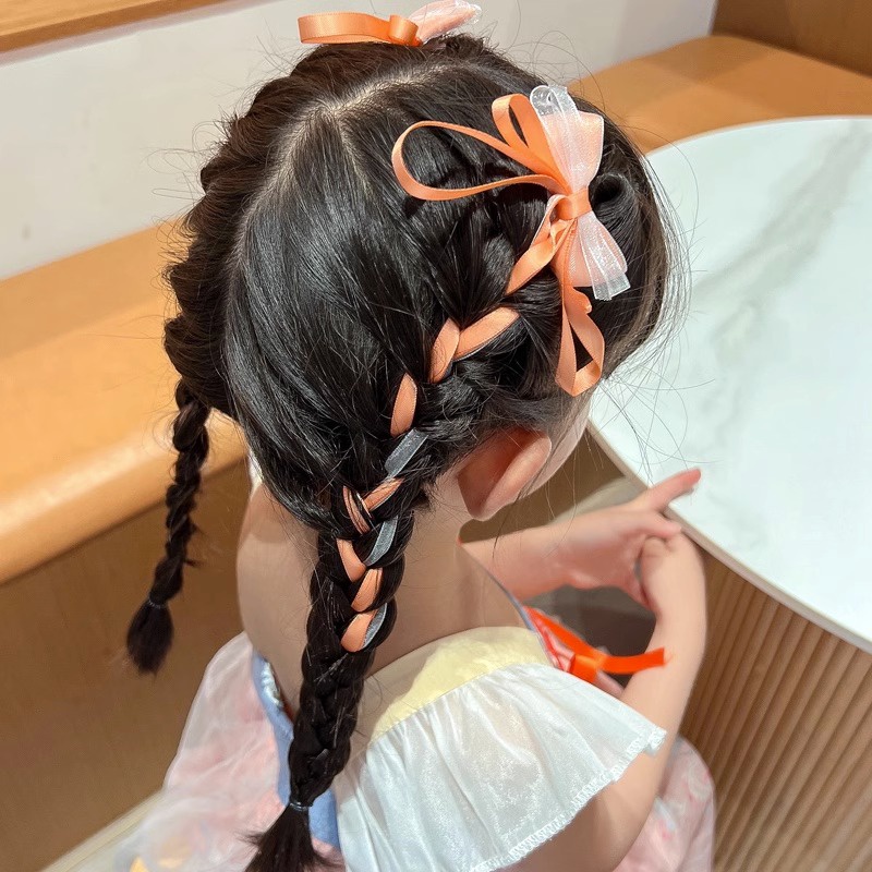 Set 1 / 2 Kẹp Tóc Nơ Tua Rua Thời Trang Cho Bé Gái