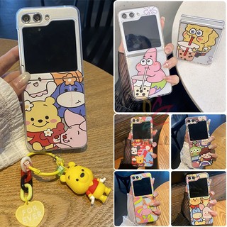  Phim hoạt hình siêu mỏng Vỏ điện thoại PC cứng trong suốt có mặt dây chuyền gấu Samsung Galaxy Z Flip 6 Z Flip 5 Flip 4 Ốp lưng chống sốc Flip5 