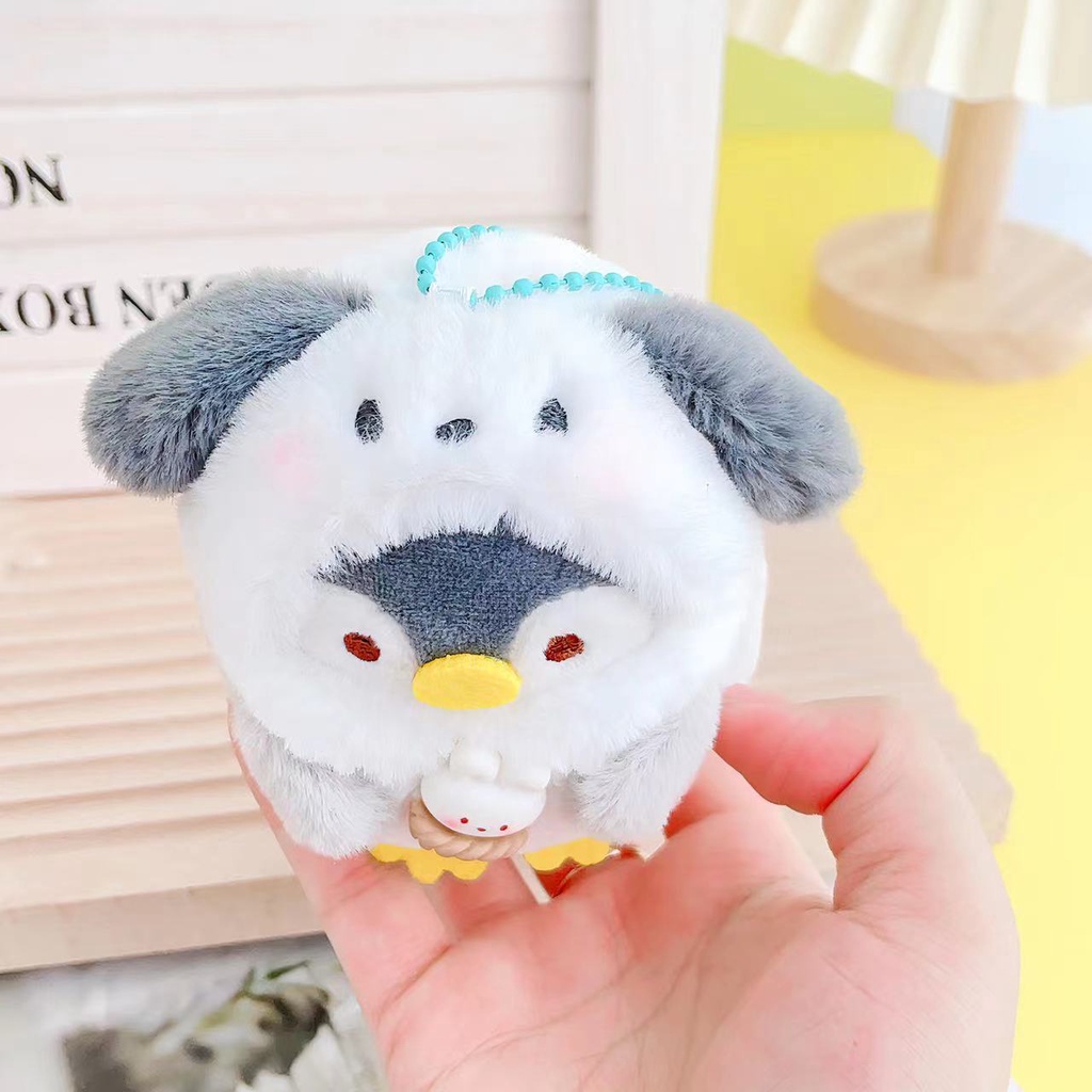 Kawaii sanrio Móc Khóa Nhồi Bông Hình Chim Cánh Cụt Mặc Quần Áo Dễ Thương Làm Quà Sinh Nhật