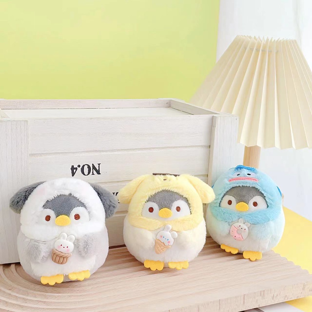 Kawaii sanrio Móc Khóa Nhồi Bông Hình Chim Cánh Cụt Mặc Quần Áo Dễ Thương Làm Quà Sinh Nhật
