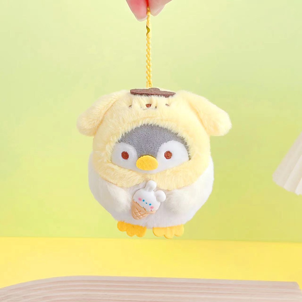 Kawaii sanrio Móc Khóa Nhồi Bông Hình Chim Cánh Cụt Mặc Quần Áo Dễ Thương Làm Quà Sinh Nhật
