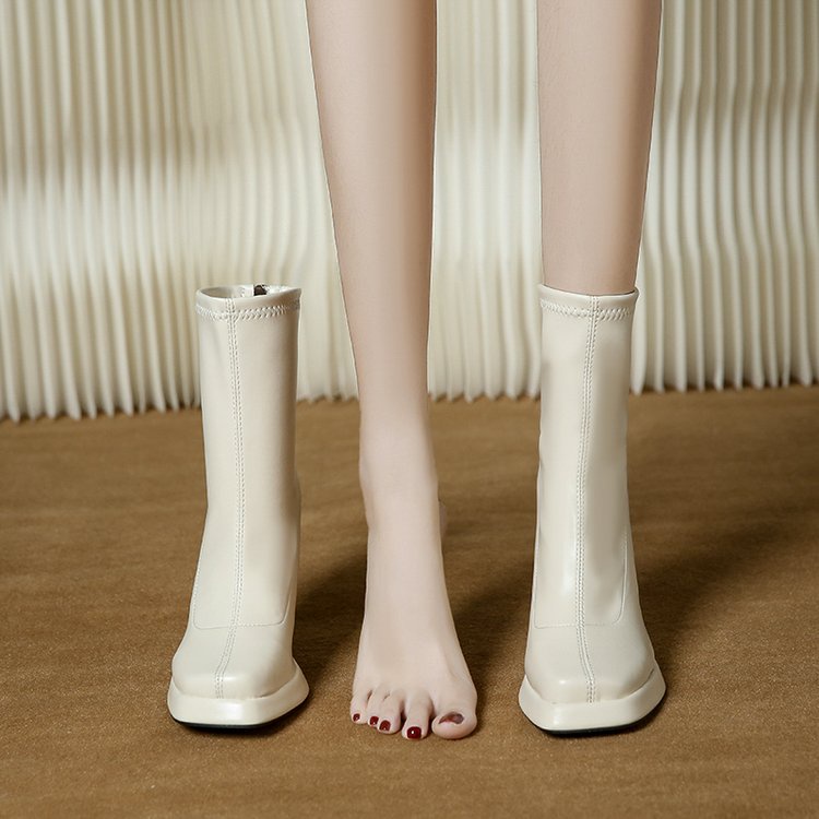 Bốt Cao Gót Mũi Vuông Phối Khóa Kéo Sau Phong Cách Hàn Quốc Dành Cho Nữ