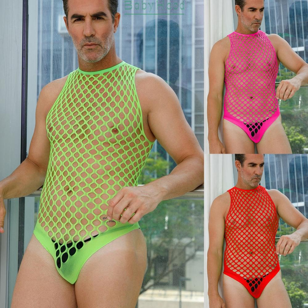 Men Gay Sissy Sexy Lace Mesh Fishnet Bodystocking See Through Lingerie Bodysuit#BBHOOD