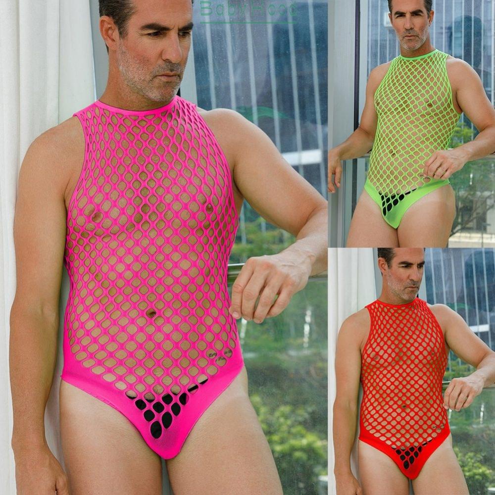 Men Gay Sissy Sexy Lace Mesh Fishnet Bodystocking See Through Lingerie Bodysuit#BBHOOD