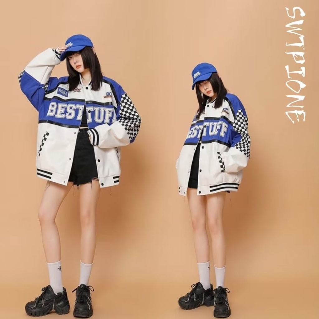 Áo Khoác Bóng Chày Dáng Rộng Màu Sắc Tương Phản Phong Cách hip hop Thời Trang Mùa Thu Cho Nam Và Nữ