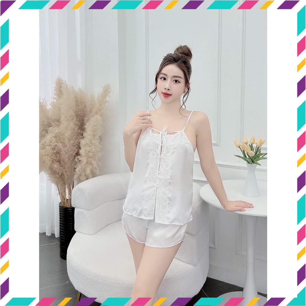đồ bộ ngủ nữ, bộ ngủ nữ mặc nhà 2 dây vải satin - cn129
