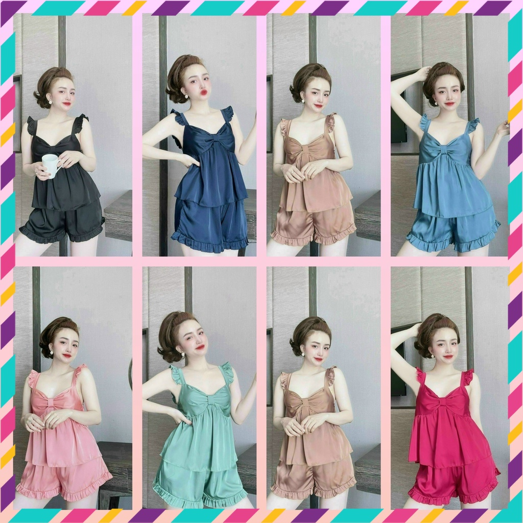 Đồ bộ đùi cánh tiên phối nơ satin cao cấp, Đồ mặc nhà - Cn80