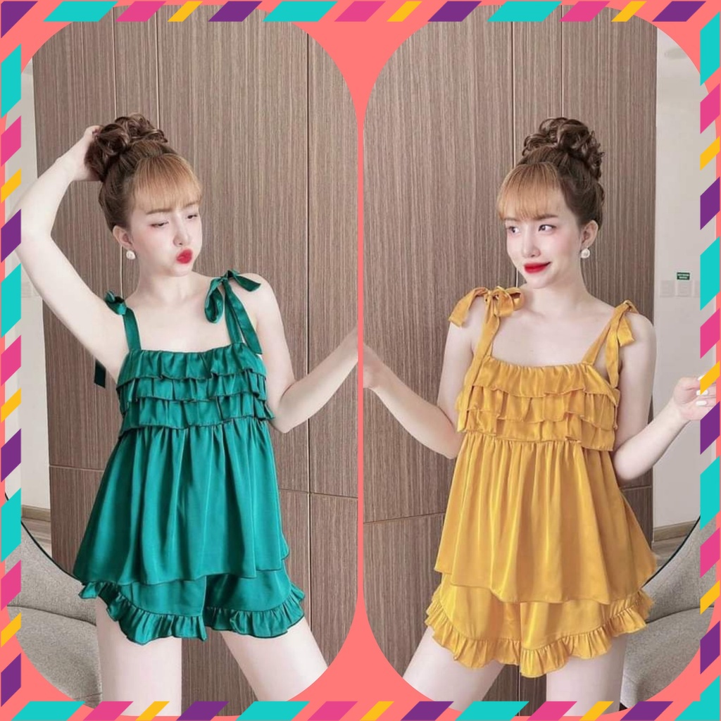 Đồ ngủ sexy, đồ ngủ 2 dây viền bèo, bộ ngủ lụa - CN08