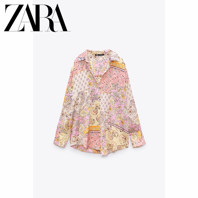 Zara Áo Sơ Mi Lụa satin In Hoa Thời Trang Dành Cho Nữ