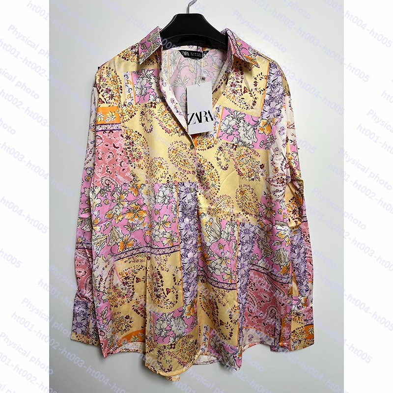 Zara Áo Sơ Mi Lụa satin In Hoa Thời Trang Dành Cho Nữ