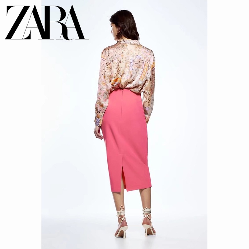 Zara Áo Sơ Mi Lụa satin In Hoa Thời Trang Dành Cho Nữ