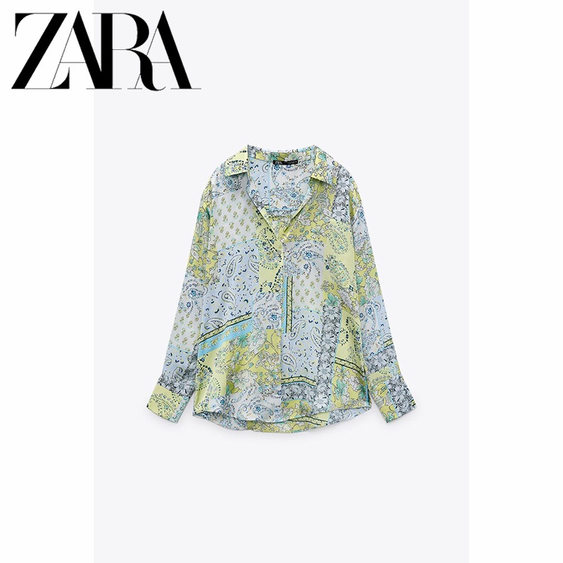 Zara Áo Sơ Mi Lụa satin In Hoa Thời Trang Dành Cho Nữ