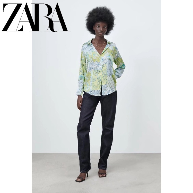 Zara Áo Sơ Mi Lụa satin In Hoa Thời Trang Dành Cho Nữ