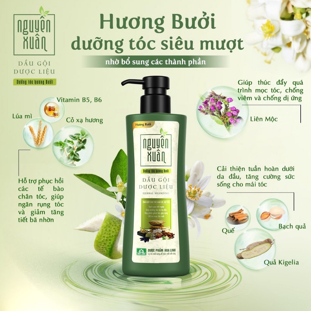 Dầu gội dược liệu Nguyên Xuân Dưỡng tóc Hương Bưởi 250ml mới nhiều dưỡng chất