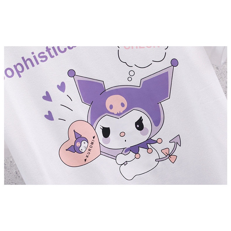 Set Đồ 2 Món Gồm Áo Thun + Chân Váy Xếp Ly Bằng Vải cotton In Họa Tiết Hoạt Hình kuromi Dễ Thương Thời Trang Xuân Hè Cho Bé Gái 3